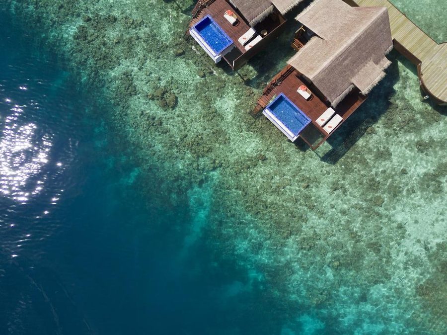 Grand Park Maldives — aerial of villa plunge pools